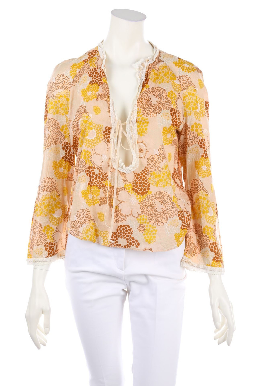 miu miu - Print-Bluse aus Baumwolle mit Spitze - D 38