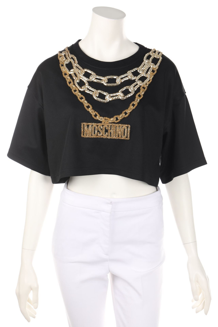 H&MOSCHINO - Cropped-Kurzarm-Shirt mit Logo-Applikation - M