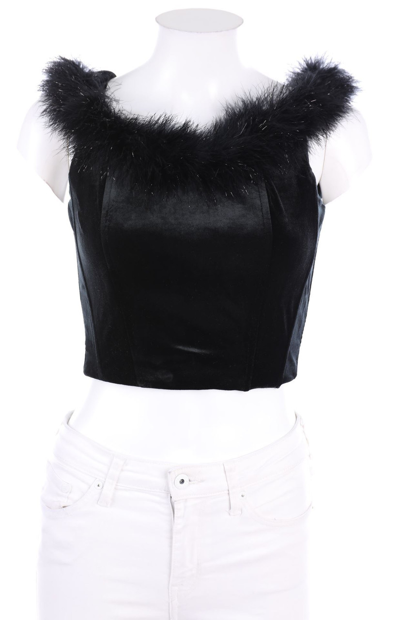 ORNA FARHO - Samt-Crop-Top mit Fake Fur-Besatz - D 40