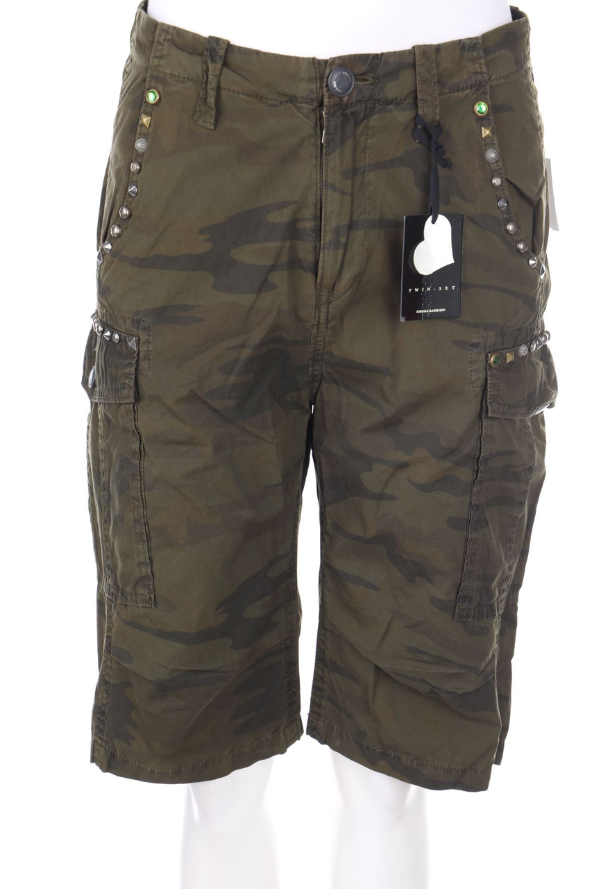 TWINSET SIMONA BARBIERI - Shorts mit Camouflage-Print mit Schmuckstein-Applikation - XS
