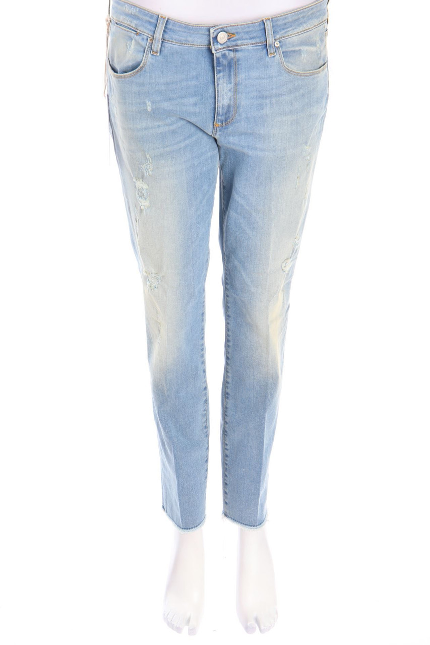 MAURO GRIFONI - Destroyed Straight Cut Jeans mit Logo-Applikation - W31