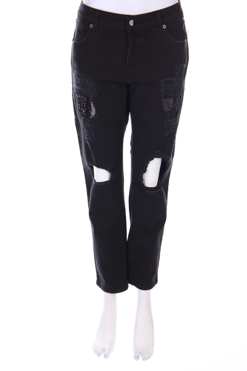 UP JEANS - Destroyed Cropped-Jeans mit Pailletten - W31