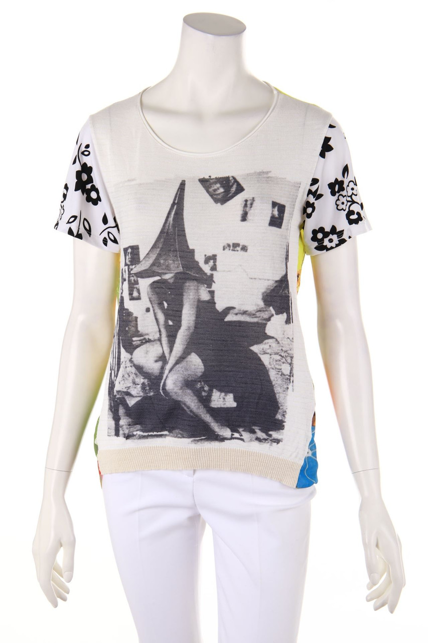 BOULEVARD 72 - Strick-Bluse mit Chiffon mit Print - S