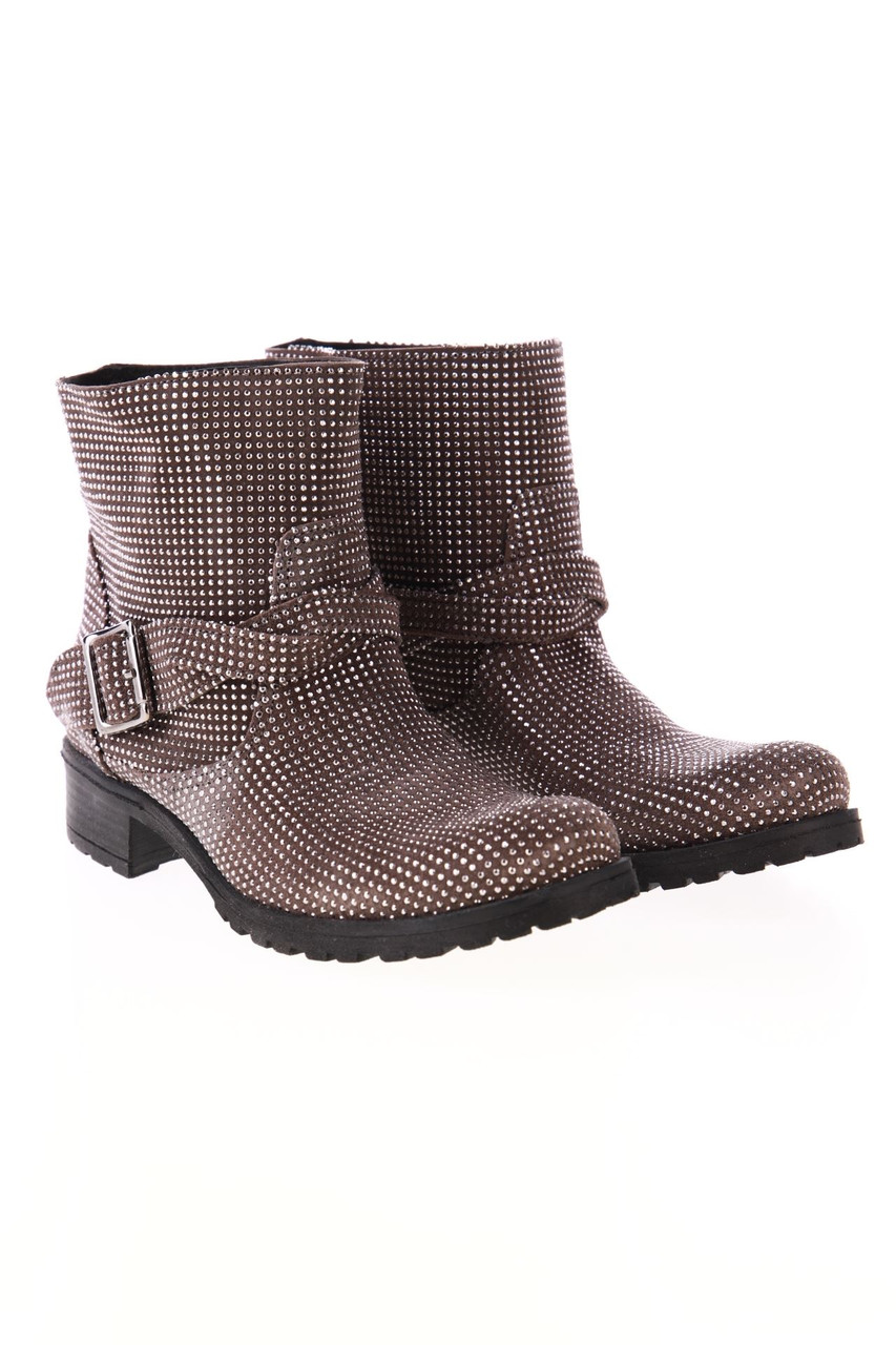 FABRIZIO CHINI - Leder-Stiefeletten im Biker-Stil mit Strass-Steinen