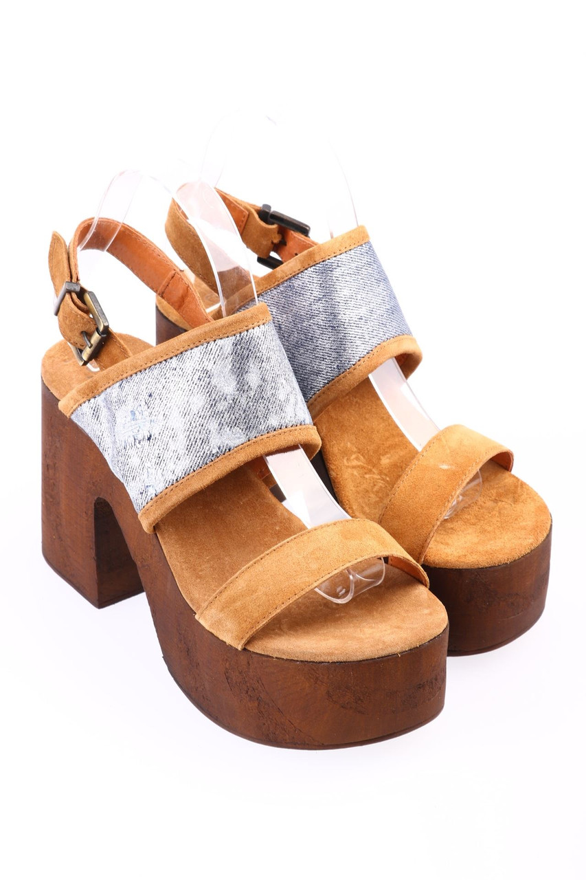 Get it - Plateau-Sandaletten im Destroyed Look aus Leder