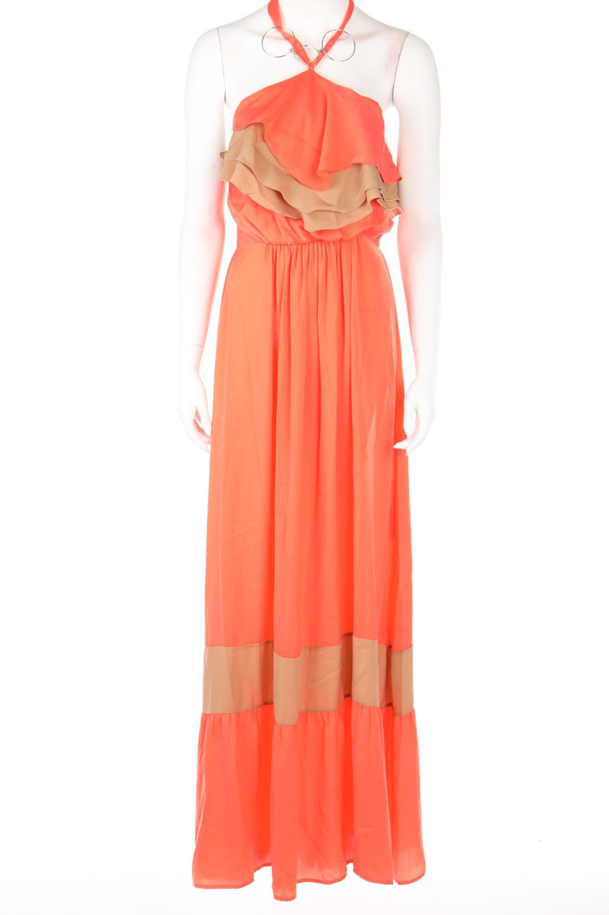 ANNARITA N - Neckholder-Maxi-Abendkleid mit Volants - D 36