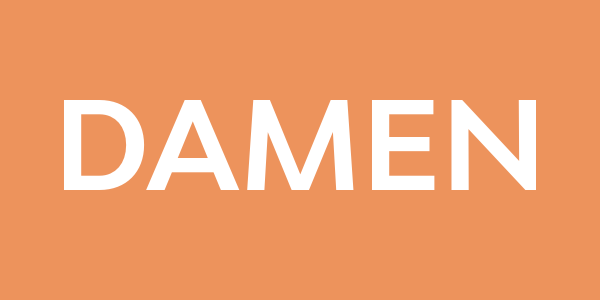 Orangenes Banner mit dem wei&szlig;en Wort Damen