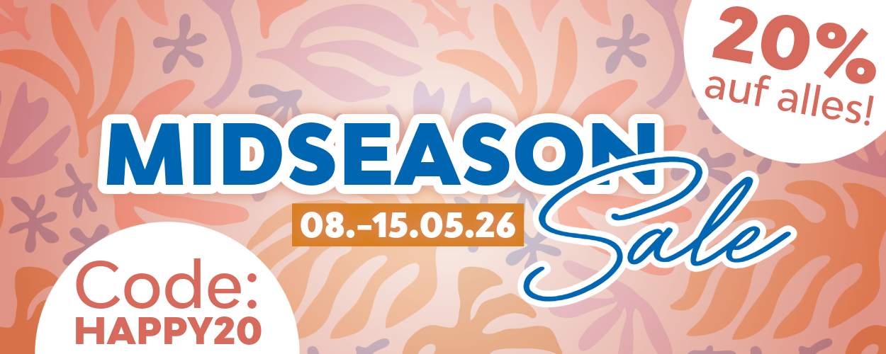 Banner mit der Aufschrift Midseason Sale 20% auf alles