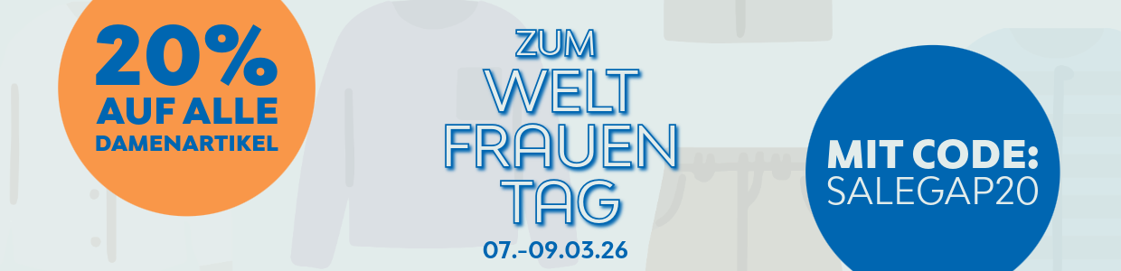 Banner mit der Aufschrift 20% Sale zum Weltfrauentag auf alle Damenartikel