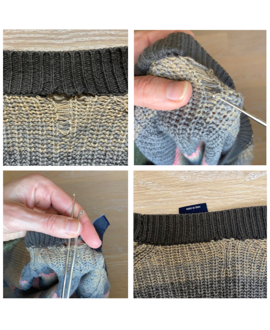 So reparierst Du Laufmaschen in Strickwaren Laufmasche in Strickjacke mit Häkelnadel reparieren