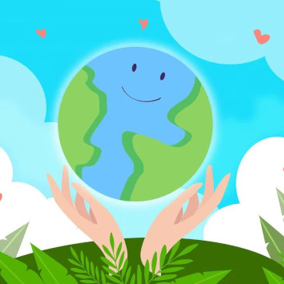 Grafik Hände halten lächelnde Erde